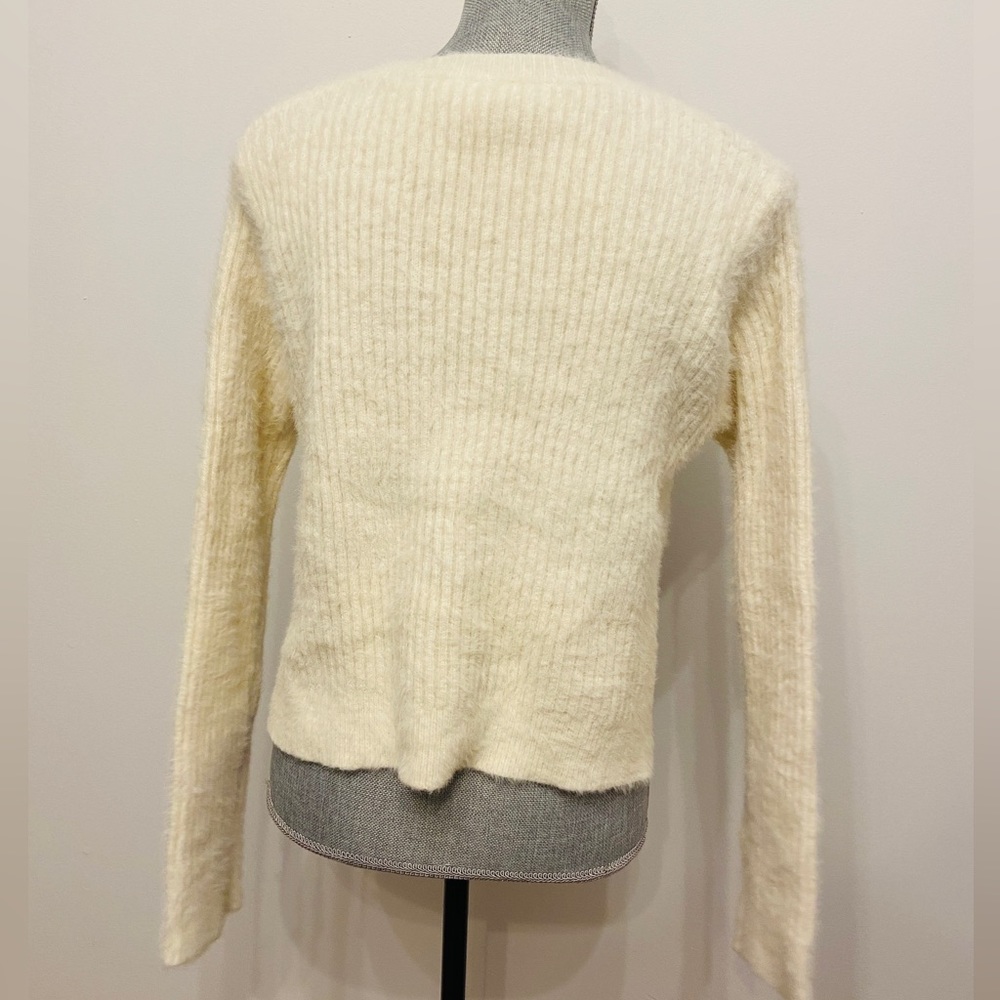 Leche Light Cream Fuzzy Side Slits Sweater - Picture 4 of 6